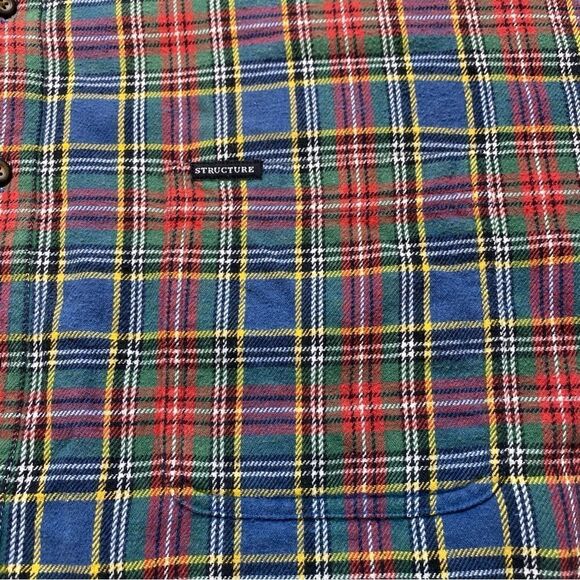 Structure Plaid Ted, Green, Blue and Yellow Flannel Button Down Shirt Size L - Picture 6 of 10